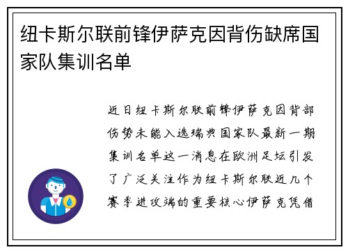 纽卡斯尔联前锋伊萨克因背伤缺席国家队集训名单 纽卡斯尔联前锋伊萨克因背伤缺席国家队集训名单